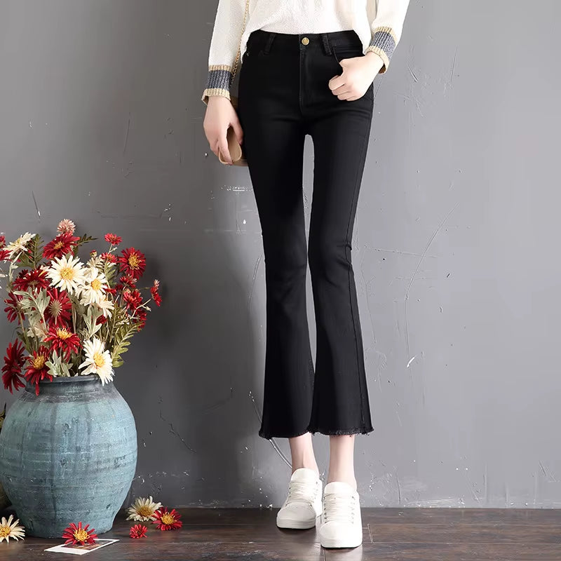 5XL Women Baggy Black Jeans Denim New Solid Wash Skinny Womens High Waist Trousers Streetwear Fashionable Bell Bottom Soft Ins