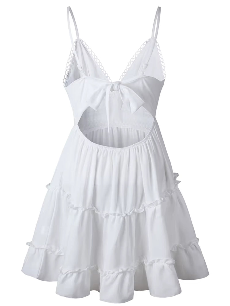 Summer Women White Lace Halter Dress Sexy Backless Beach Dresses 2022 Fashion Sleeveless Spaghetti Strap Casual Mini Sundress