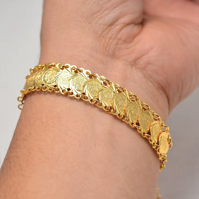 Gold Color Coins Bangles&Bracelets for Women Men Money Coin Bracelet Islamic Muslim Arab Middle Eastern Jewelry African Gifts