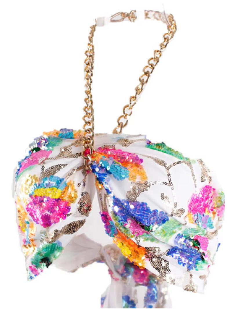 Pink Shine Sequin Backless Slip Mini Dress White Chain Straps Sexy Short Cocktail Party Night Dresses Lush Prom Summer