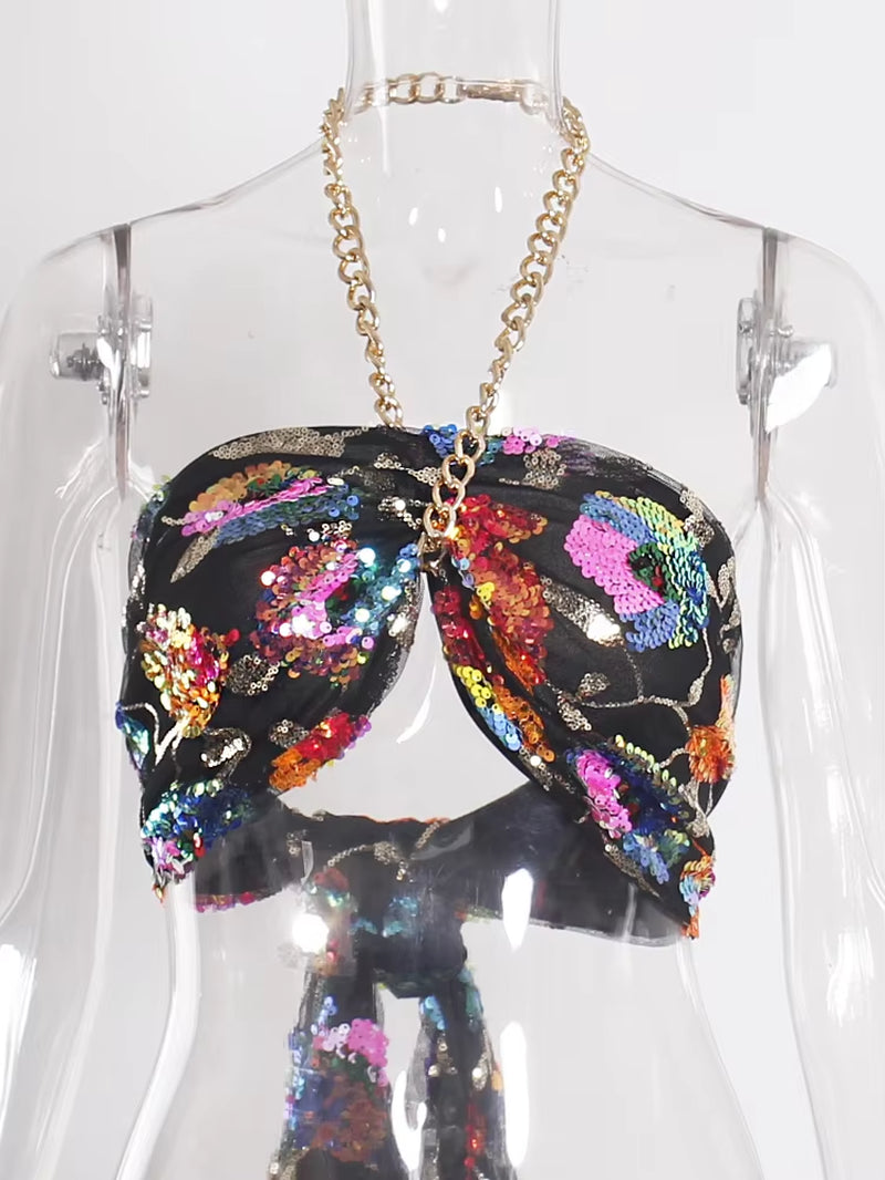 Pink Shine Sequin Backless Slip Mini Dress White Chain Straps Sexy Short Cocktail Party Night Dresses Lush Prom Summer