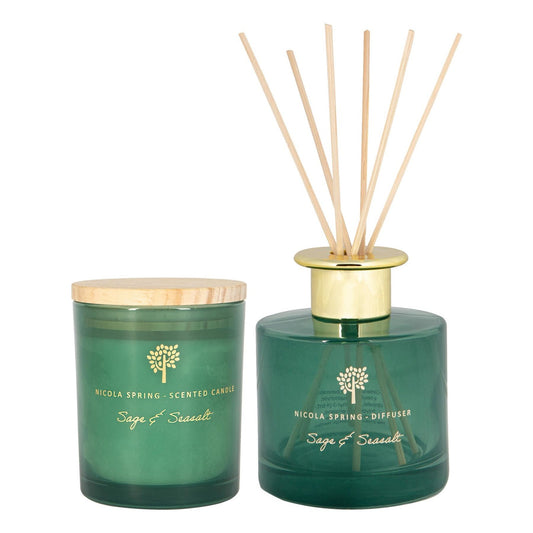 Scented Candle and Diffuser Set Gift 21 Hour Burn Time 130G Sage & Seasalt