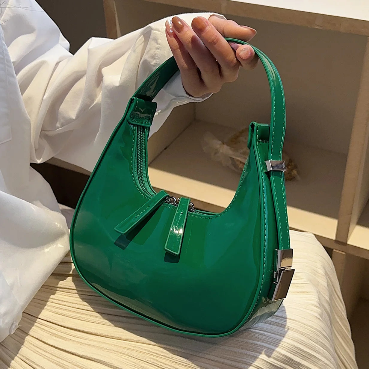Retro PU Leather Tote Handbag Luxury Designer Crescent Bag Women'S Solid Color Small Shoulder Bag 2023 Trend Ladies Armpit Purse