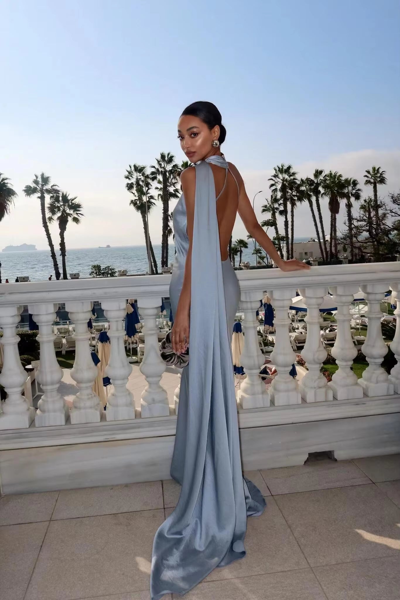 Elegant Ribbon Satin Long Party Dress Women Solid Sleeveless Backless Female Dresses 2025 Spring Summer Lady Chic Evening Gowns