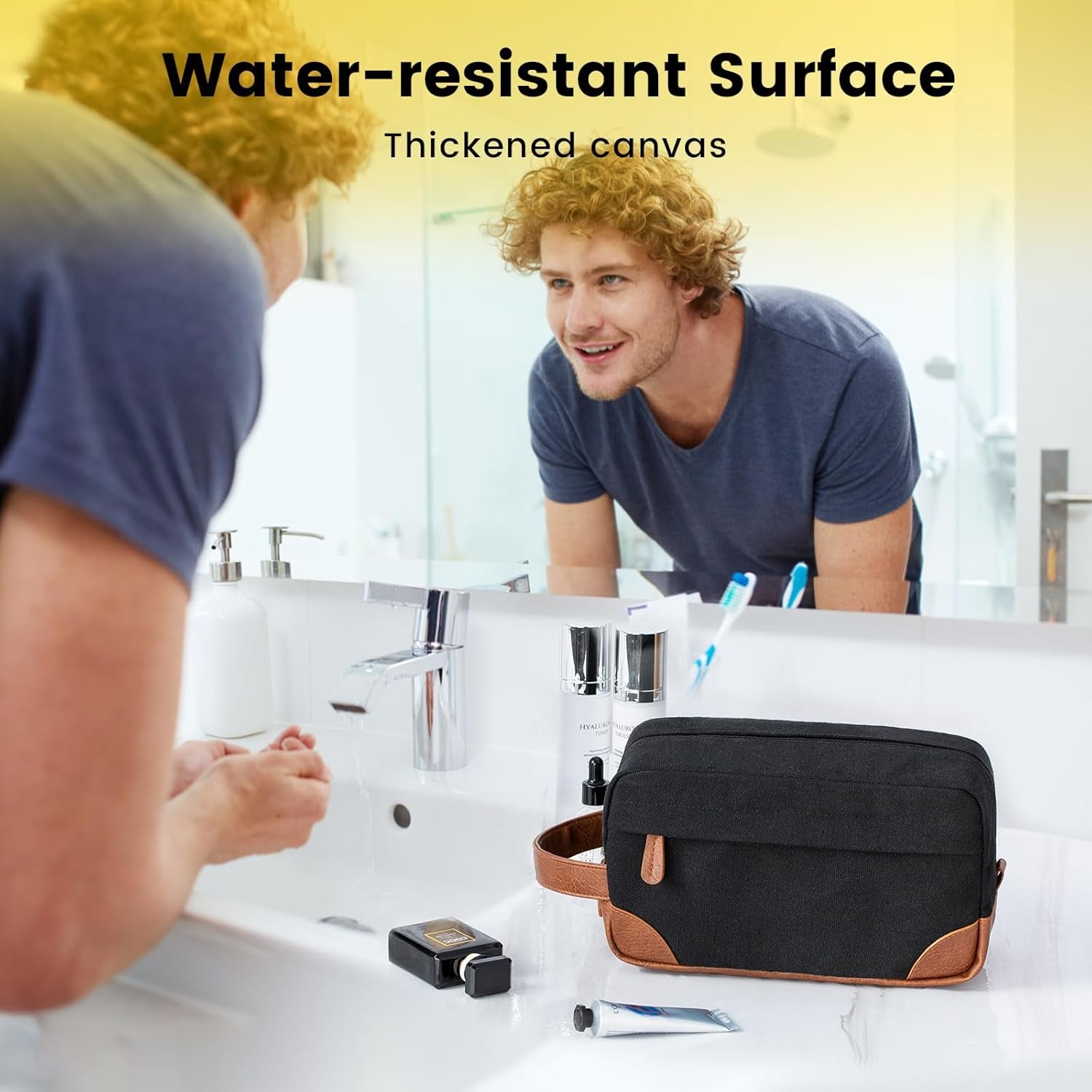 Travel Toiletry Bag - Hanging Toiletry Bag for Men Water Resistant Canvas Shaving Bag for Travel, Black, Medium