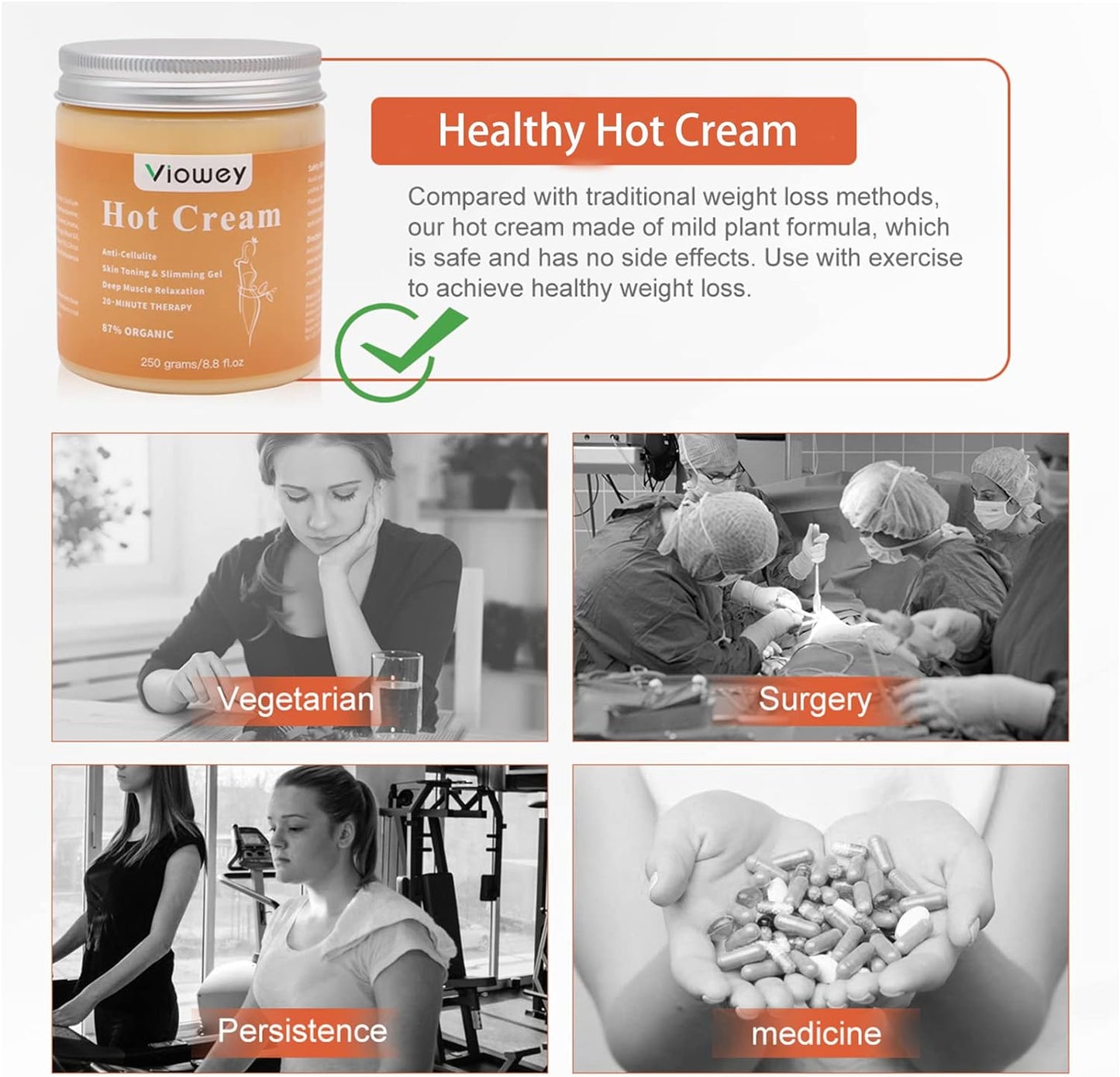 Hot Massage Cream, Cellulite Hot Cream, Body Slimming Firming Fat Burner for Tightening Skin Weight Loss Body Shaper, 8.8 Ounce