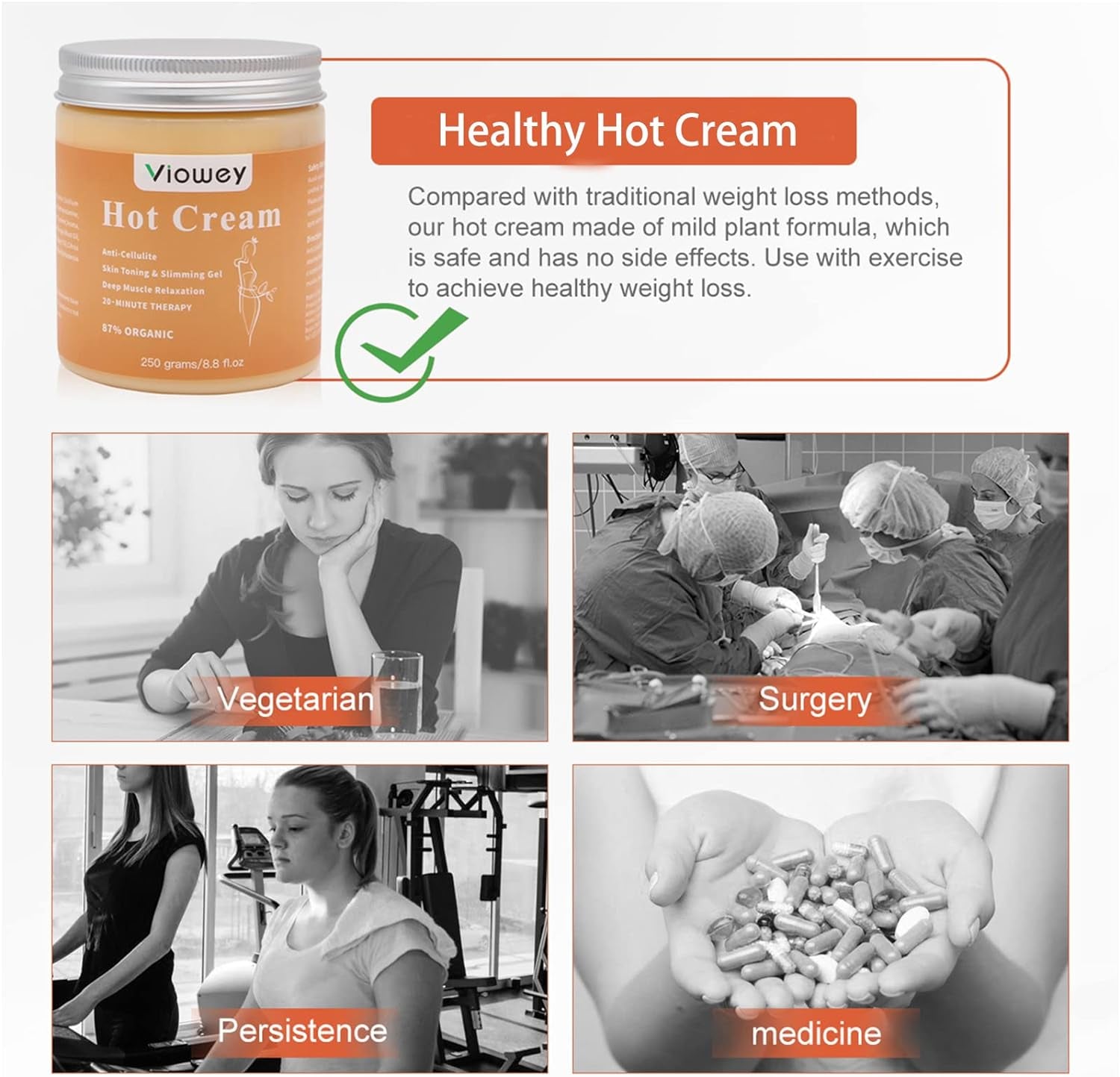 Hot Massage Cream, Cellulite Hot Cream, Body Slimming Firming Fat Burner for Tightening Skin Weight Loss Body Shaper, 8.8 Ounce