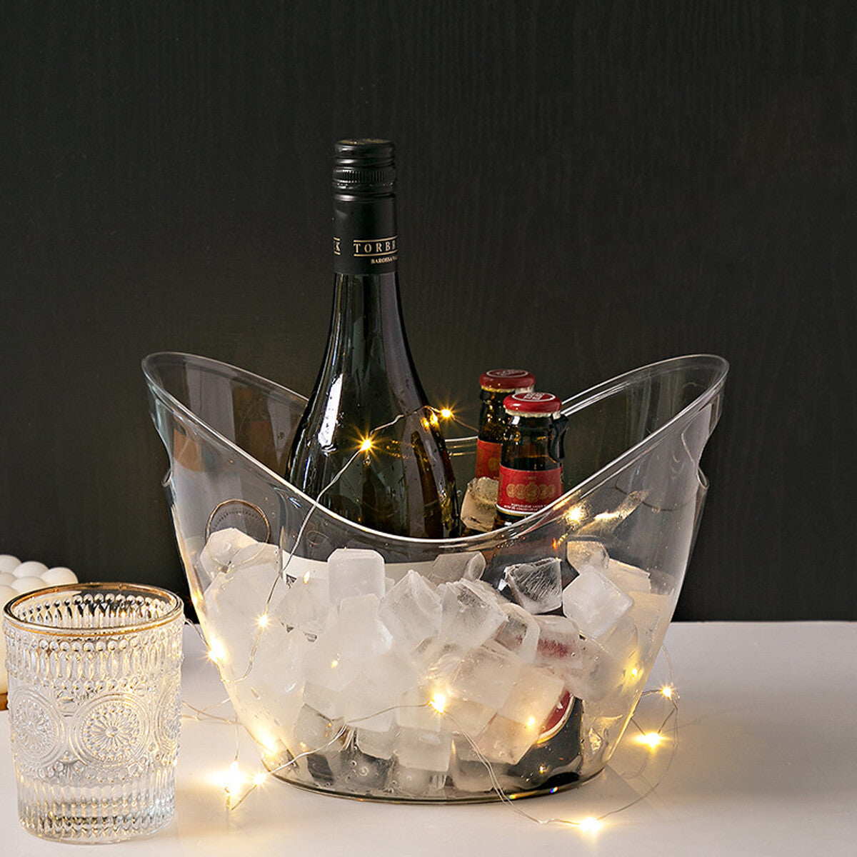 2Pcs Transparent 3.5L Ice Bucket Large Capacity Wine Beer Picnic Cooler Basket