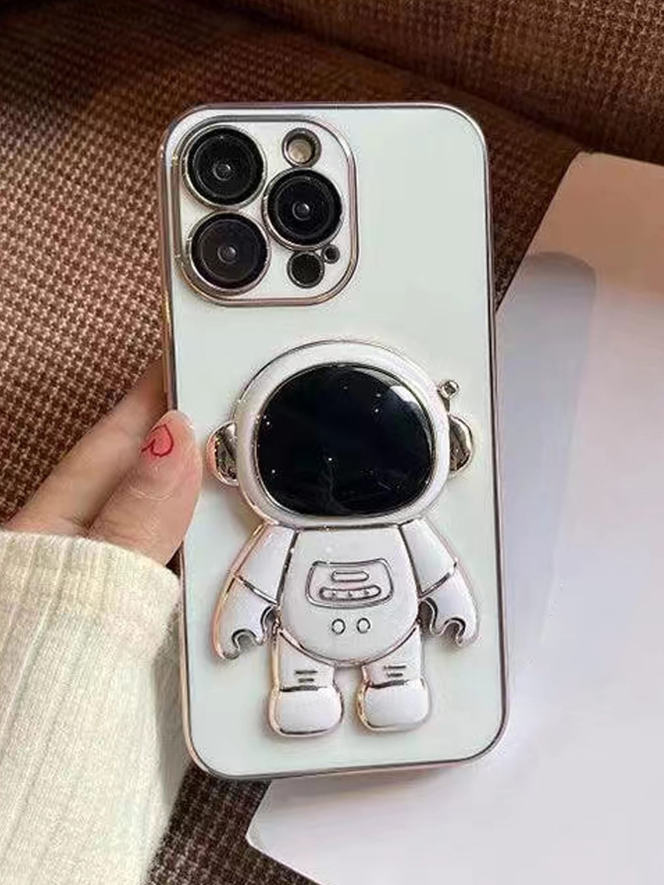 1Pc 6D Plated Tpu and 1Pc Plated Astronaut Holder, Anti-Fall Phone Case, Compatible with Apple, Samsung, Xiaomi, Huawei, Oppo Phones