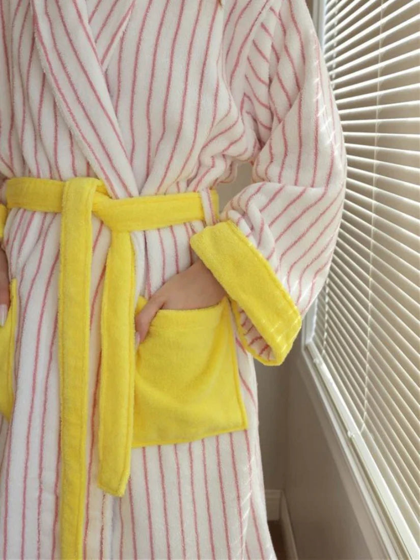 Ultra Soft Whimsical Stripe Bathrobe - 100% Organic Long-Stapled Cotton