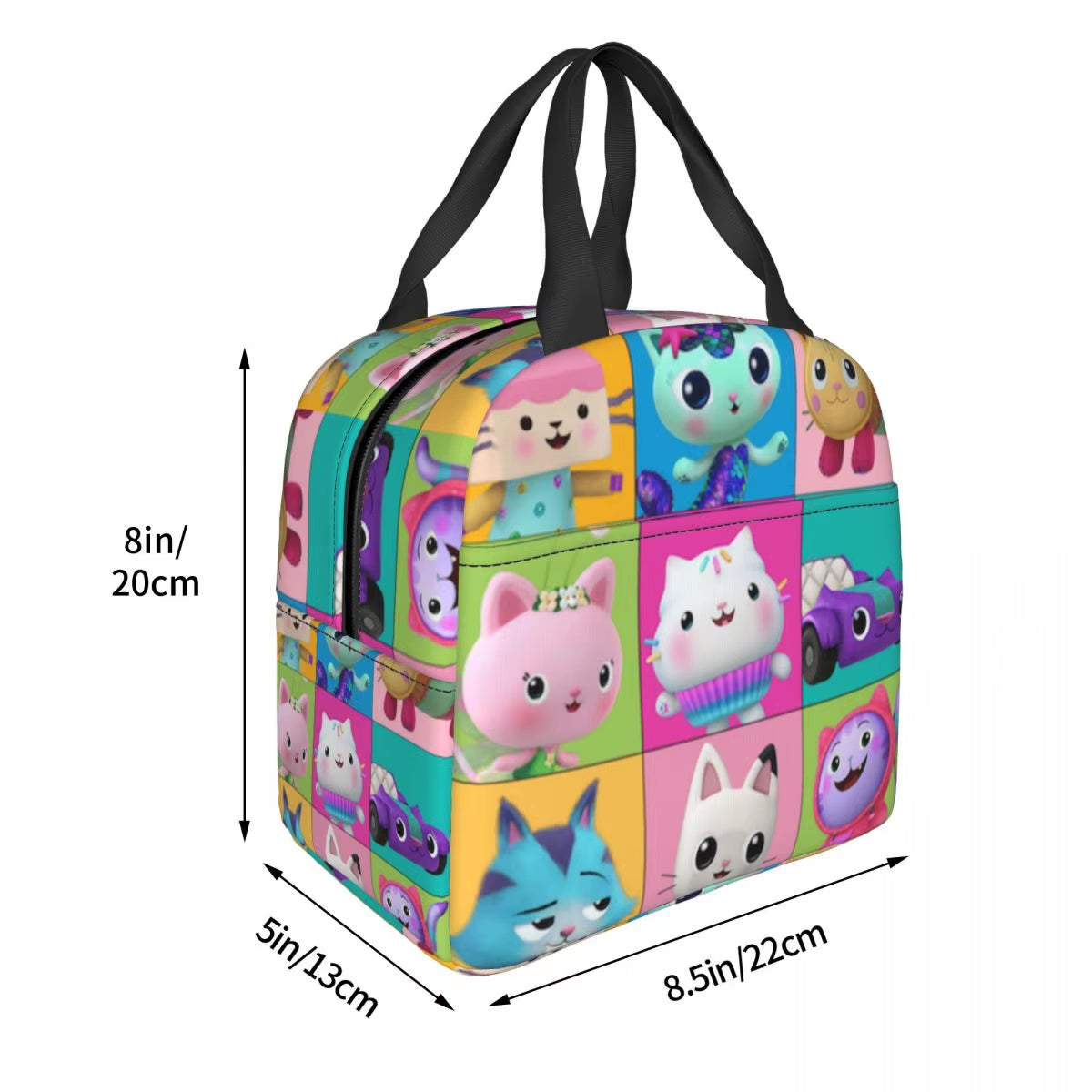 Custom Gabbys Dollhouse Portable Lunch Box Women Waterproof Cartoon Kitten Cats Thermal Cooler Food Insulated Lunch Bag