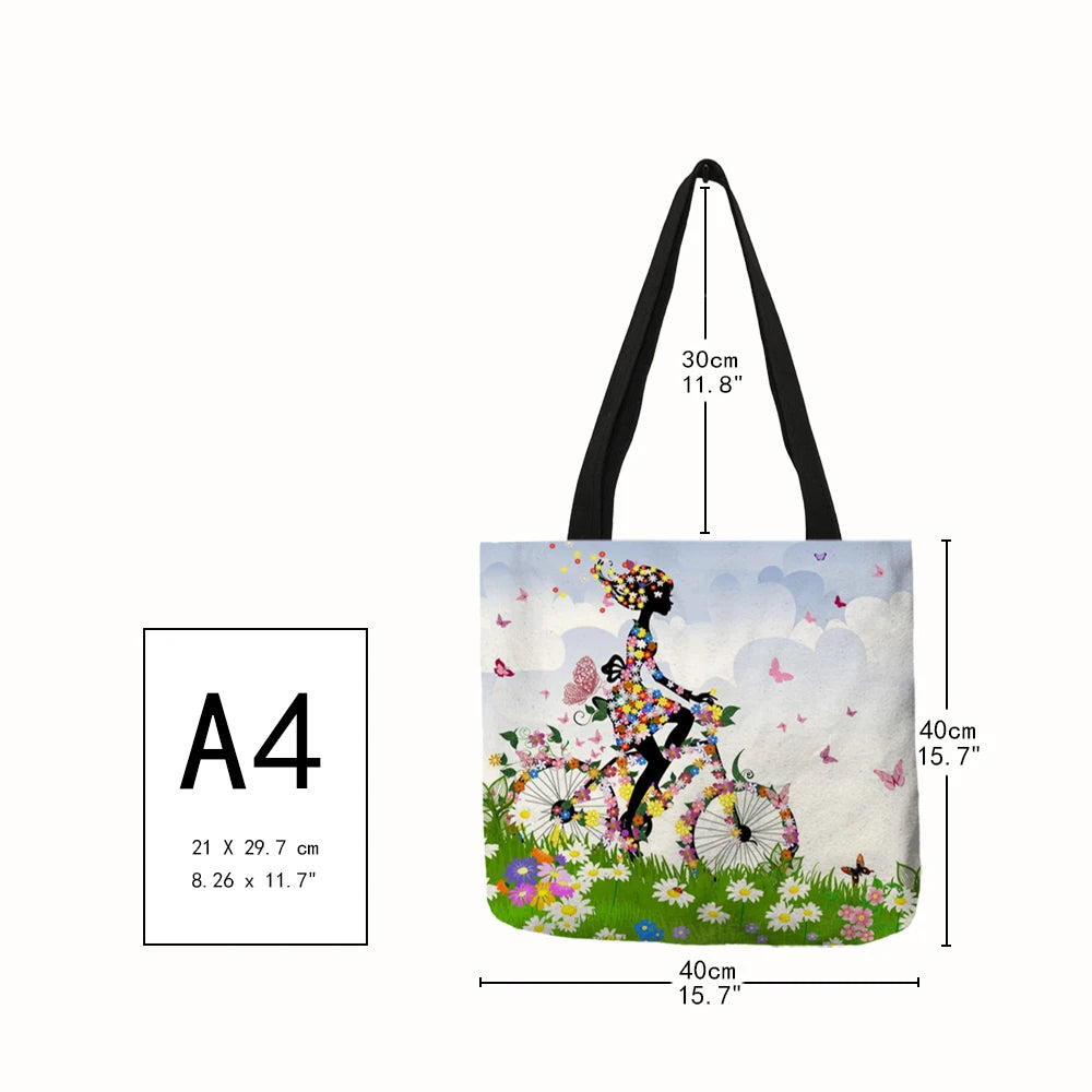 Wishing Girl Print Linen Reusable Shopping Bags Women Large Tote Bags 2020 Fashion Handbags with Customized Printed