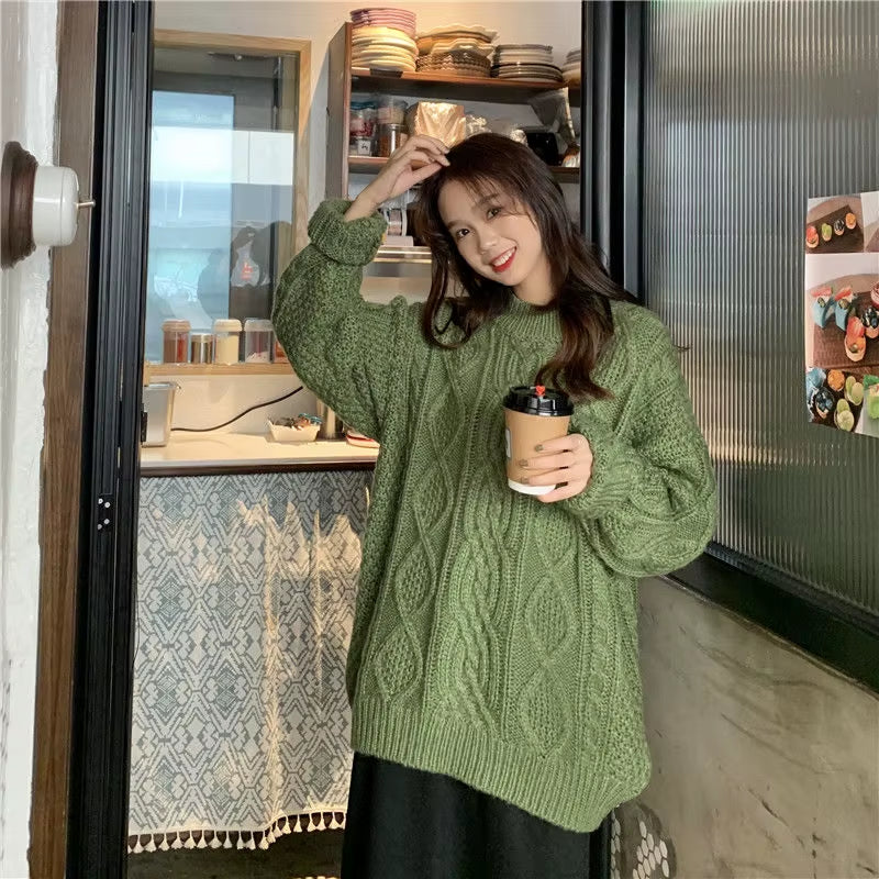 Pullovers Women Ins Preppy Loose Long Sleeve Retro Ladies Twisted Sweater All-Match Holiday Daily Sweet Femme Christmas Knitwear