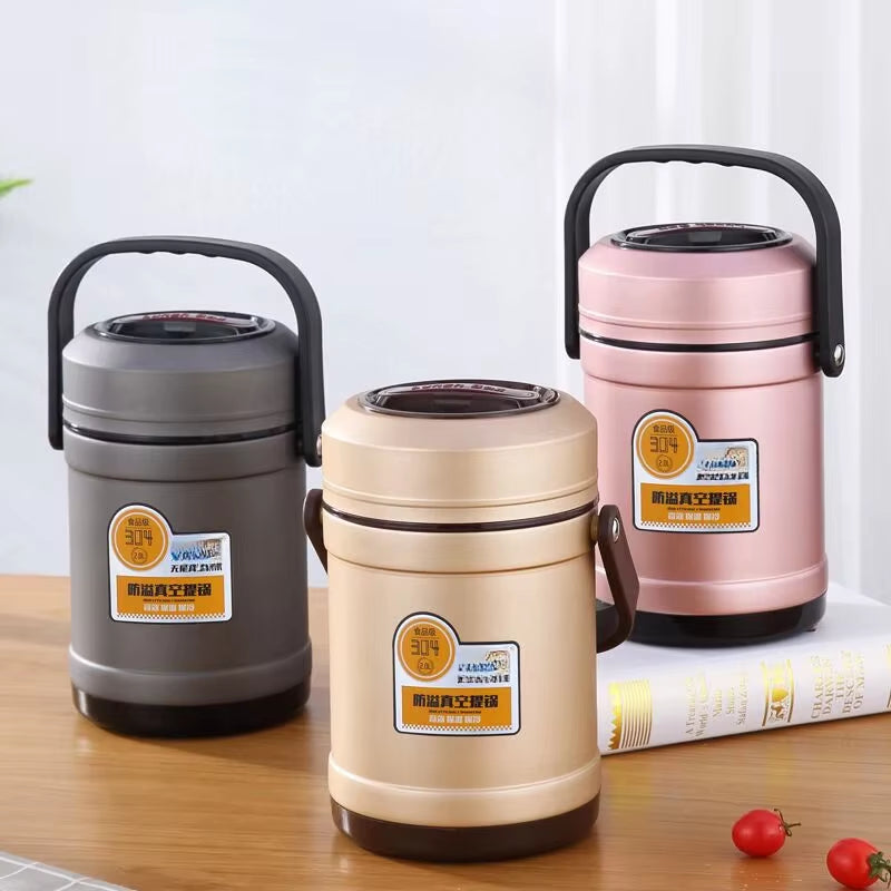 Stainless Steel Vacuum Thermal Lunch Box Large Capacity Multiple Layers Insulated Barrel Bento Box Carrying Pot