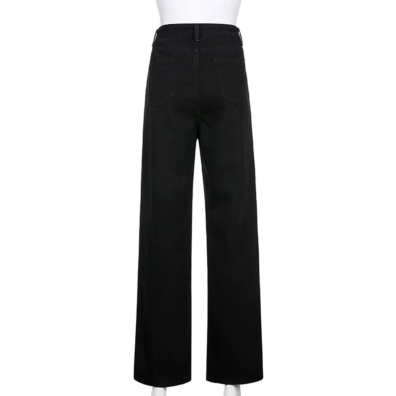 Black Baggy Jeans Women Butterfly Print Aesthetic Denim Pants Fashion High Waist Straight Long Trousers Ladies Streetwear 2021