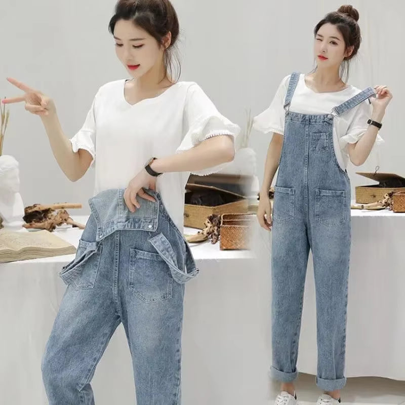 Denim Jumpsuits Women Spring Basic Washed Blue Overalls Outwear Office Lady Womens Elegant Long Trouser Rompers Female Casual