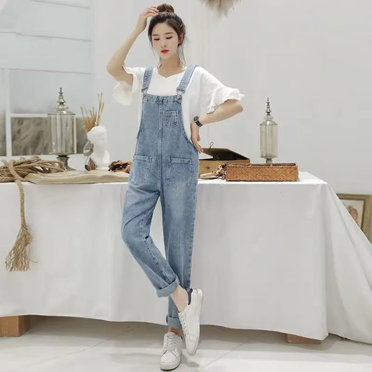 Denim Jumpsuits Women Spring Basic Washed Blue Overalls Outwear Office Lady Womens Elegant Long Trouser Rompers Female Casual
