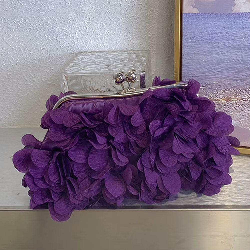 Fashion Flower Evening Clutch Purse Large Capacity Artificial Floral Dinner Bag Women'S Wedding Party Banquet Bag Chic Hobo Bags