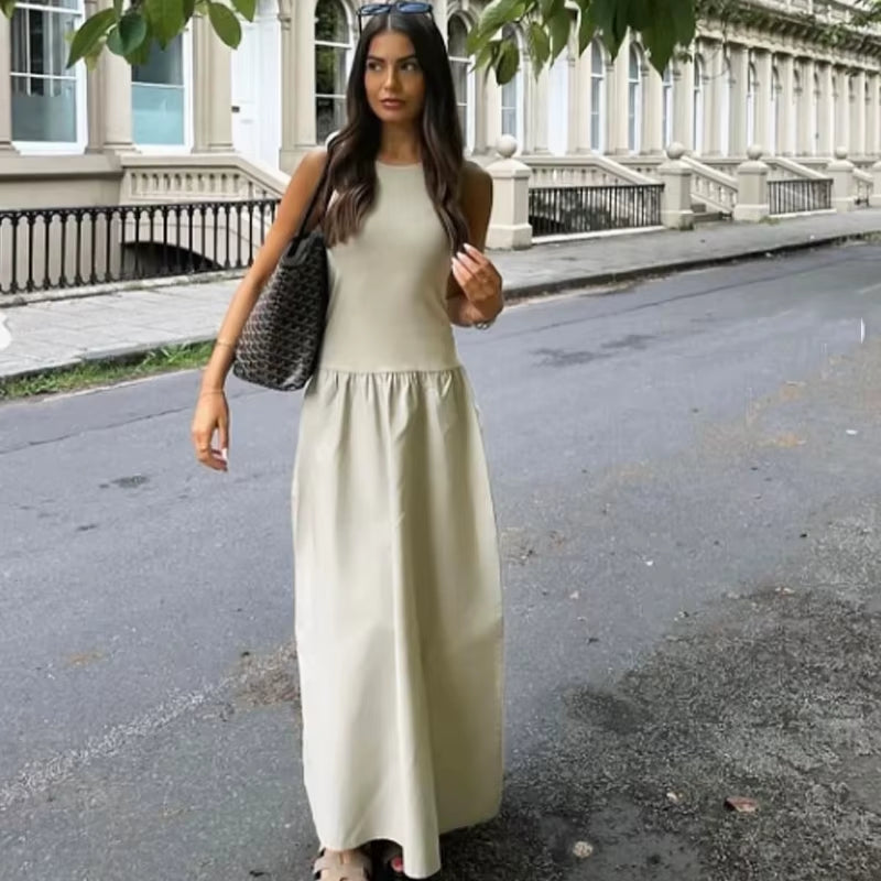 Khaki Elegant Long Dresses 2025 Women'S Spring Sleeveless Black Dresses Fashion Casual Party Y2K Dress Vestidos for Female