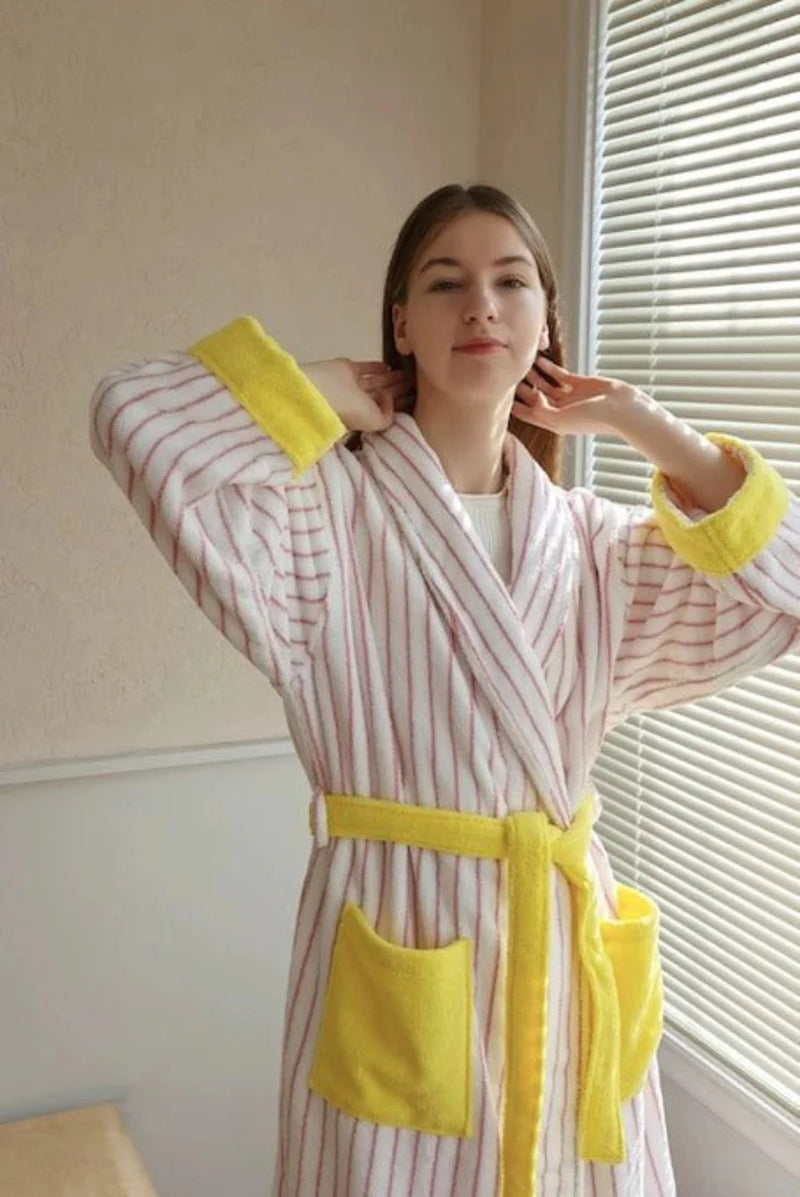 Ultra Soft Whimsical Stripe Bathrobe - 100% Organic Long-Stapled Cotton