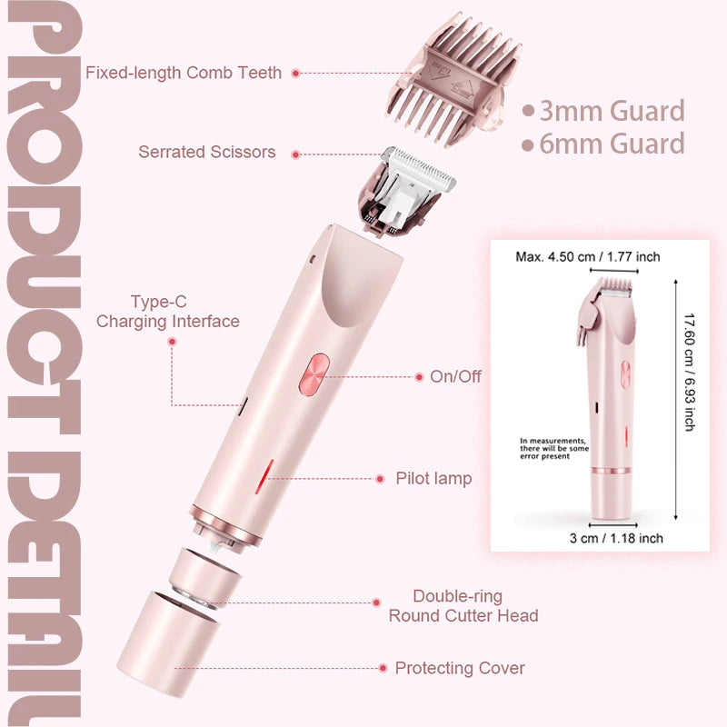 Dual Head Hair Removal for Women Portable Float Blade R-Shaped Head Wet Dry Use Waterproof Painless Facial Trimmer Body Epilator