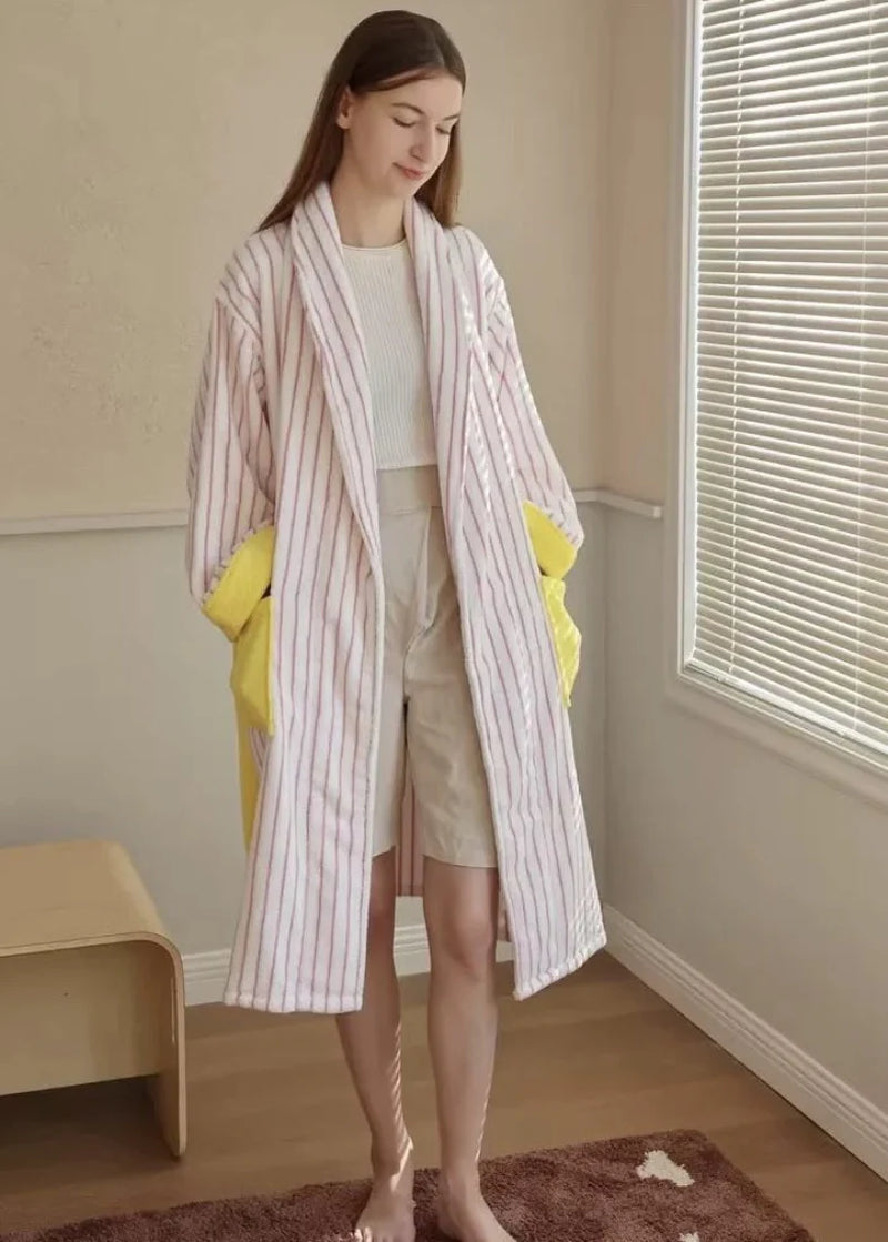 Ultra Soft Whimsical Stripe Bathrobe - 100% Organic Long-Stapled Cotton