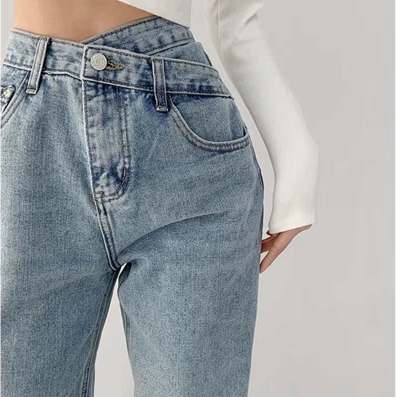 High Waist Blue Jeans Harajuku Korean Ulzzang Harajuku Denim Pants Wild Daily Casual Girl Loose Trouser Streetwear Jean Femme