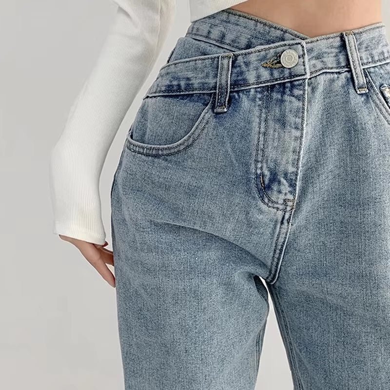High Waist Jeans Women Loose Solid Mopping Simple Street Denim Trousers Girls Trendy Designed All-Match Young Lady Stylish Ins
