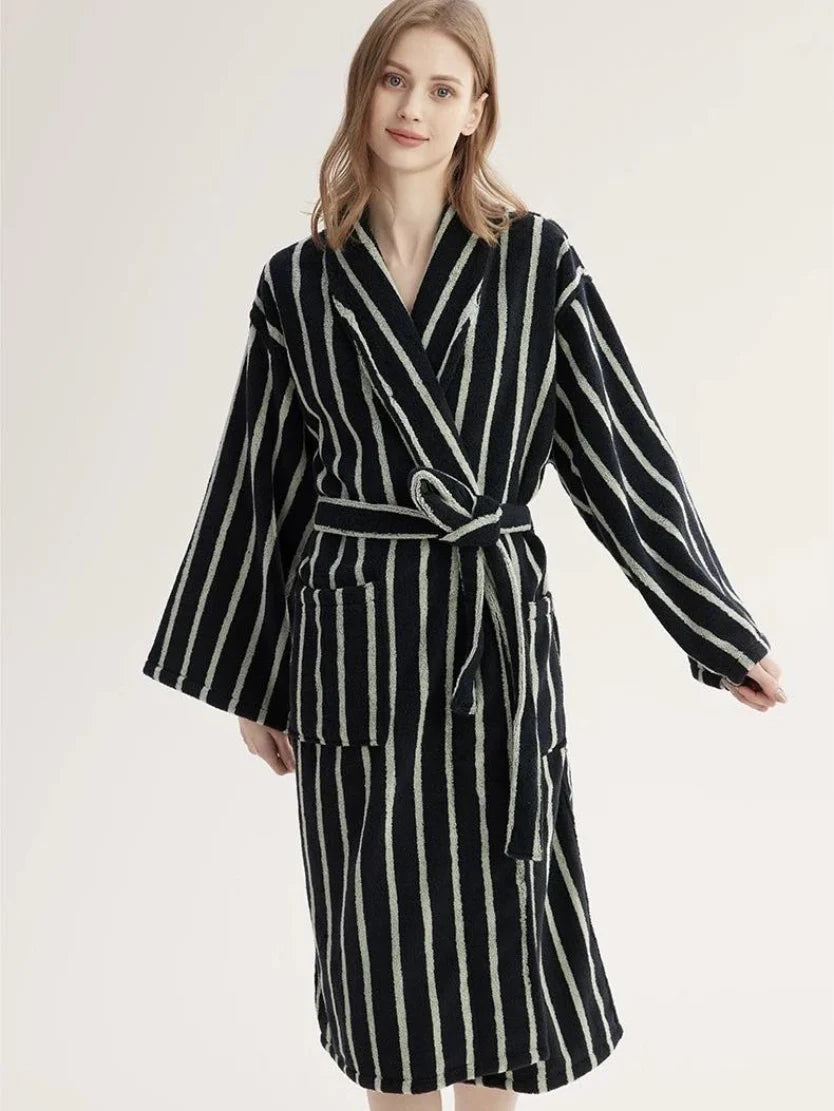 Ultra Soft Retro Stripe Bathrobe - 100% Organic Long-Stapled Cotton