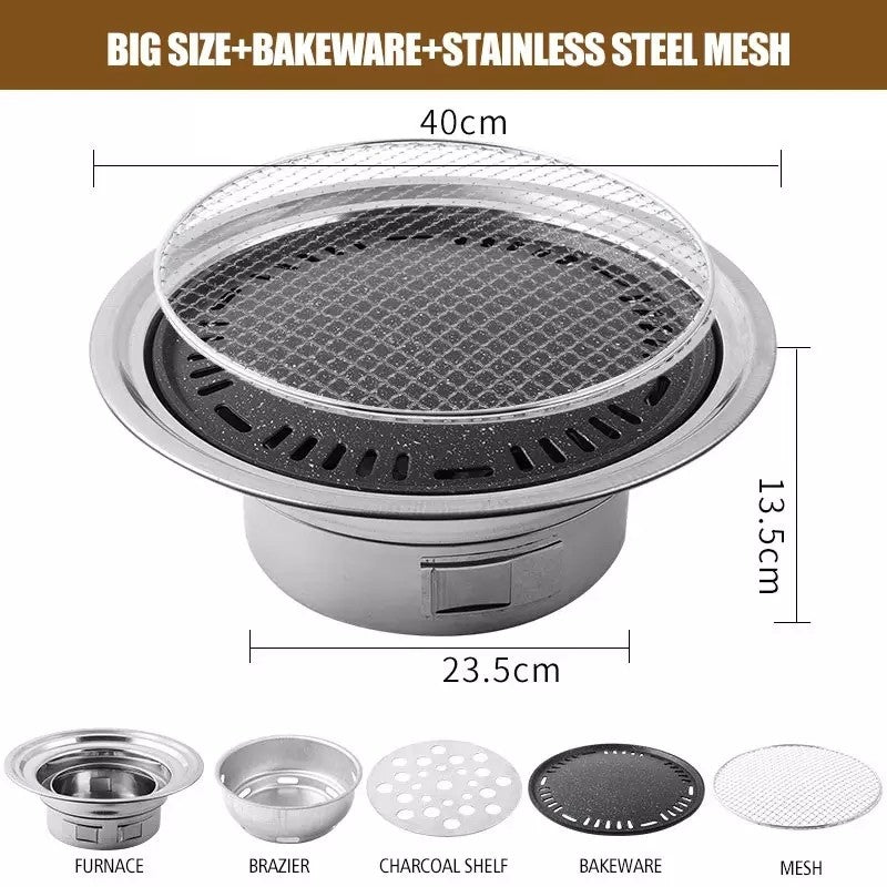 Korean Style Table Charcoal Portable BBQ Grill Camping Outdoor Stainless 40Cm