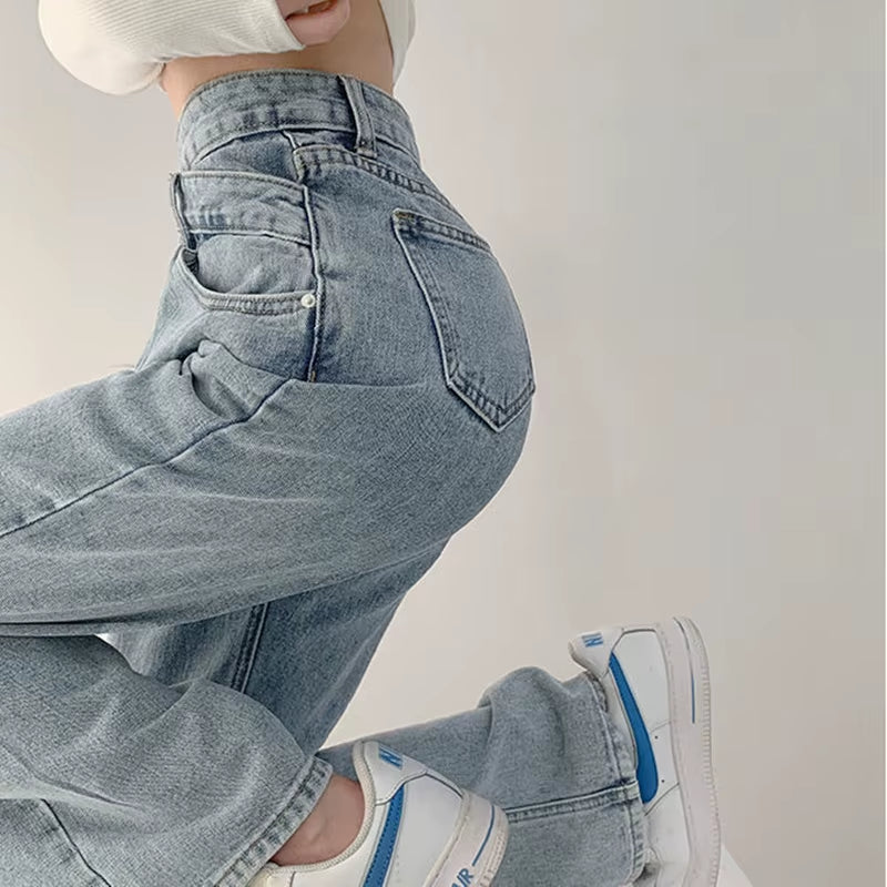 High Waist Blue Jeans Harajuku Korean Ulzzang Harajuku Denim Pants Wild Daily Casual Girl Loose Trouser Streetwear Jean Femme