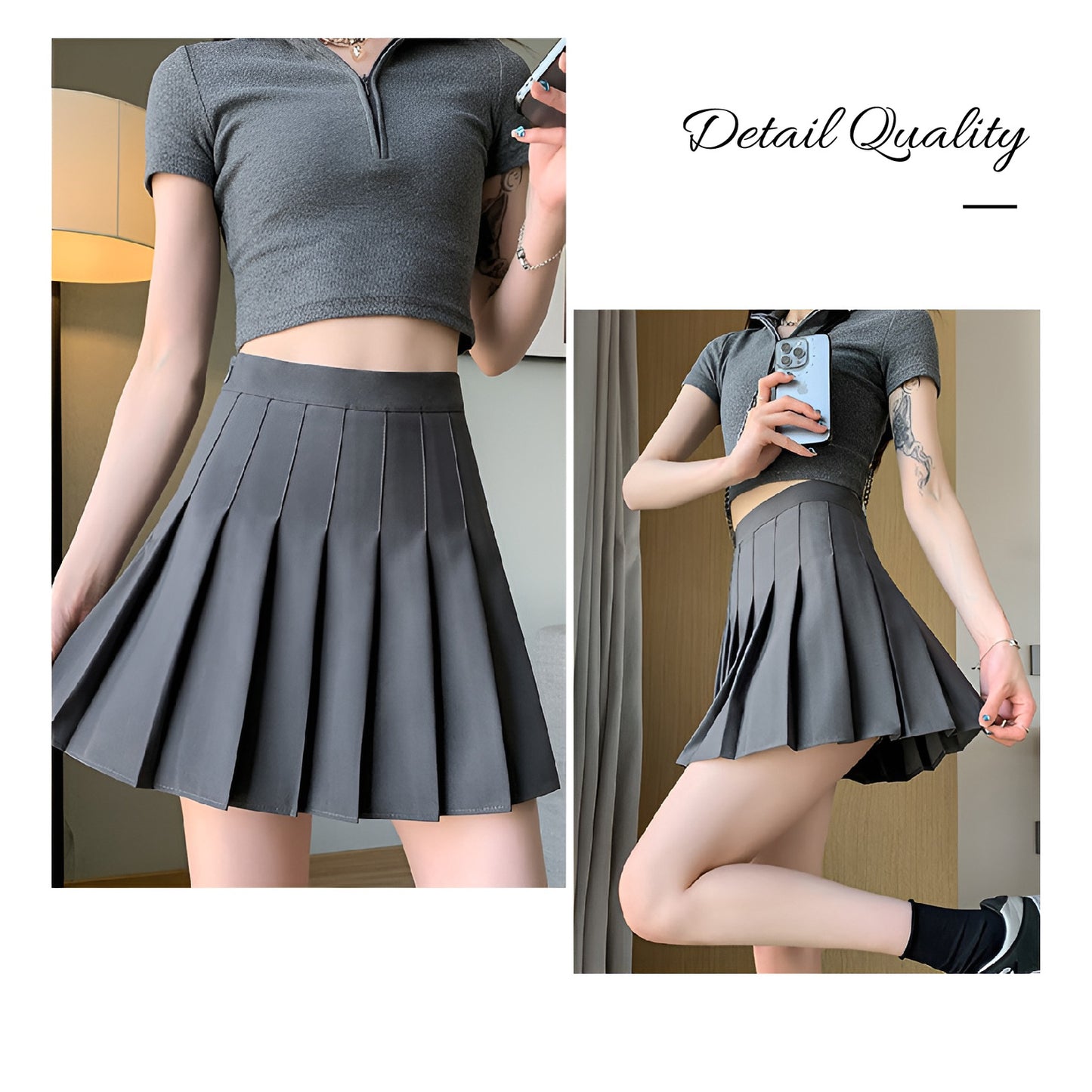 Women Pleated Tennis Skirt High Waist Black Summer Slim Fit Fashion Sportswear