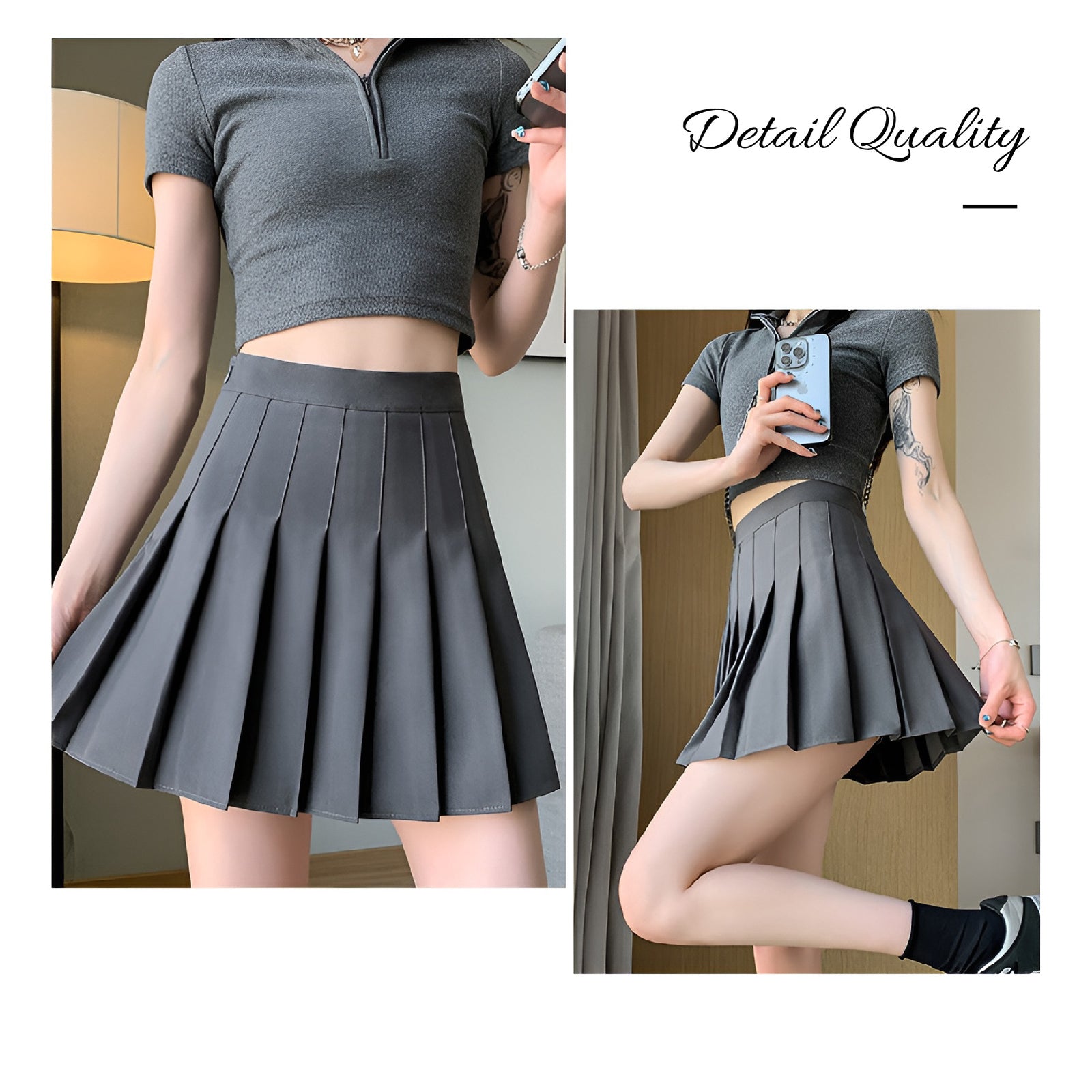 Women Pleated Tennis Skirt High Waist Black Summer Slim Fit Fashion Sportswear