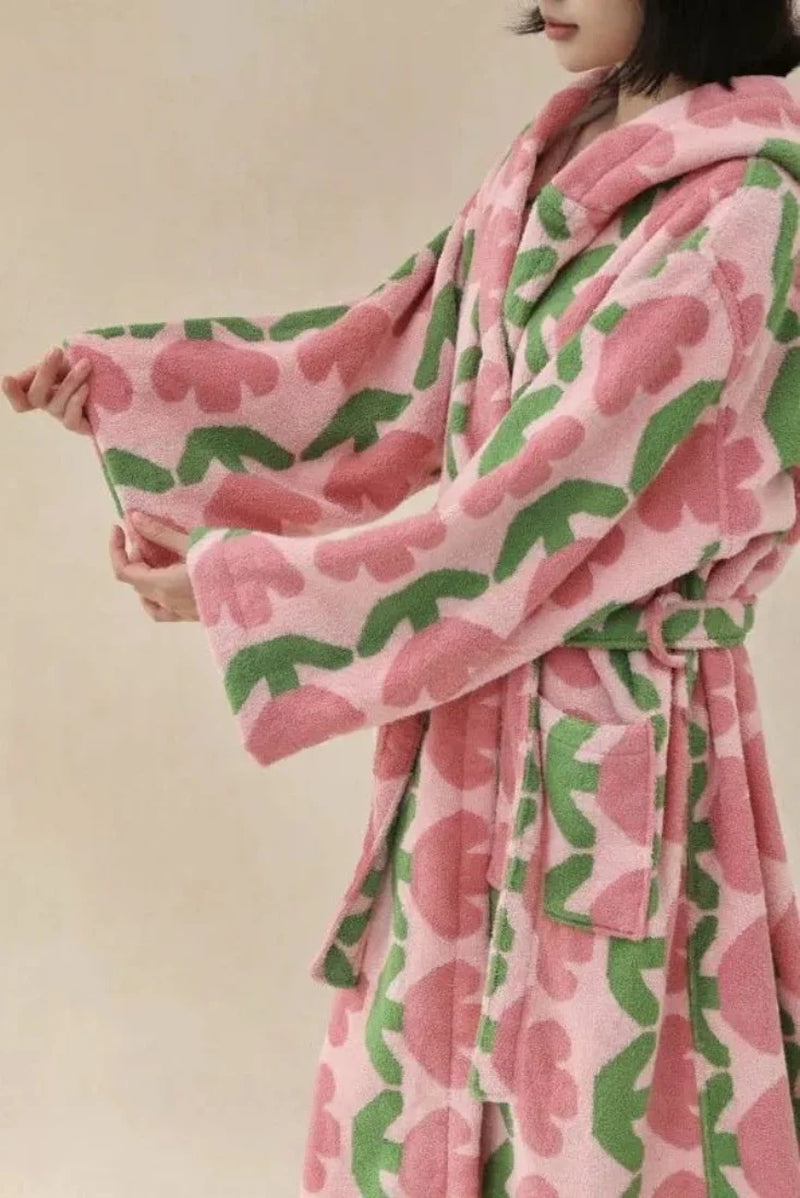 Whimsical Tulip Hooded Bath Robe - 100% Organic Long-Stapled Cotton