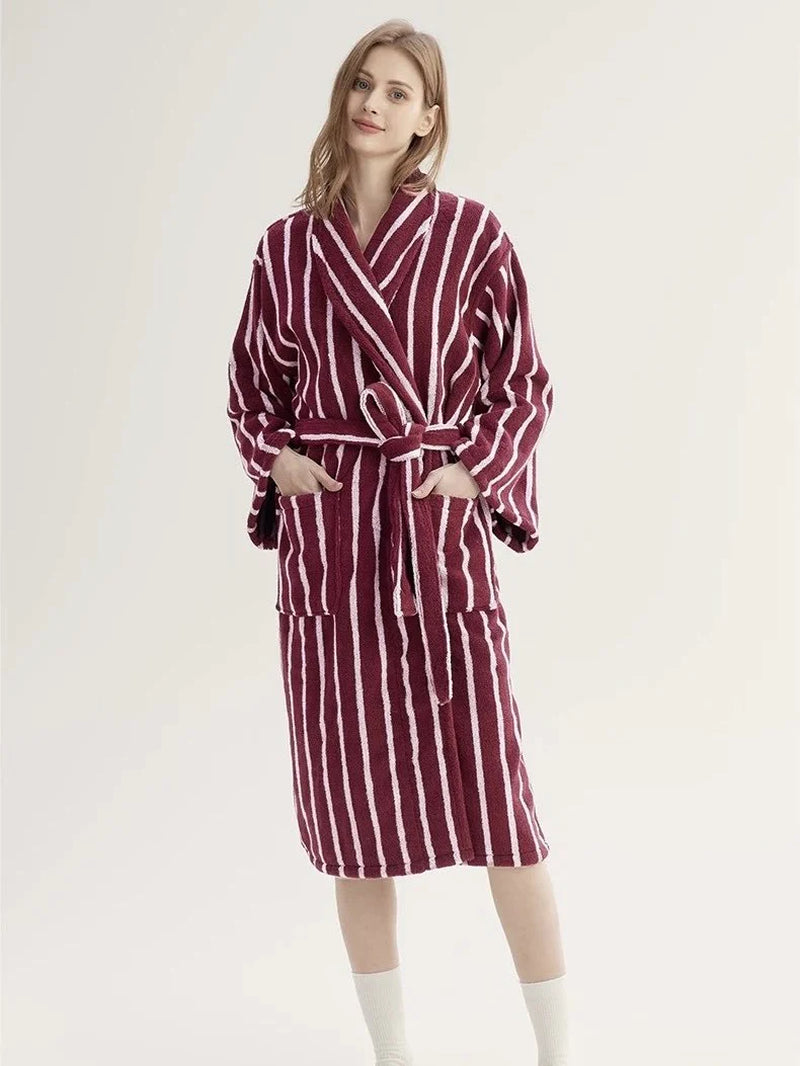 Ultra Soft Retro Stripe Bathrobe - 100% Organic Long-Stapled Cotton