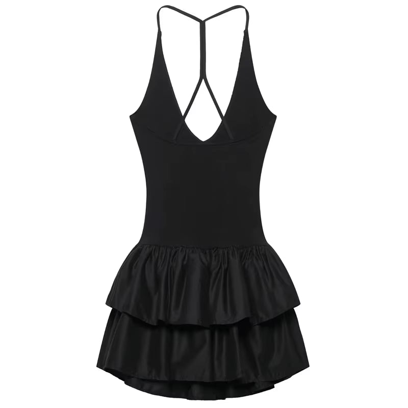 off Shoulder Women'S Dress Halter Solid Short Dresses 2025 Woman V Neck Layered Mini Dress Backless Party Dress for Women