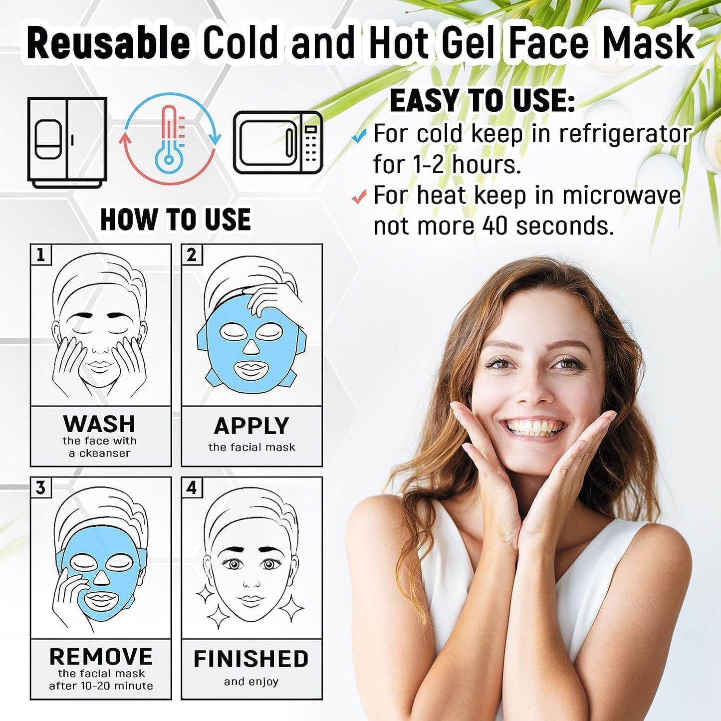 Gel Face Eye Mask, Facial Cold Hot Compress, Sleeping Heat Ice Spa Therapy Pack, Reduce Puffy Dark Circles Bags under Eyes, Migraines Headaches Sinus Pressure Stress Relief Relaxation, Skin Care