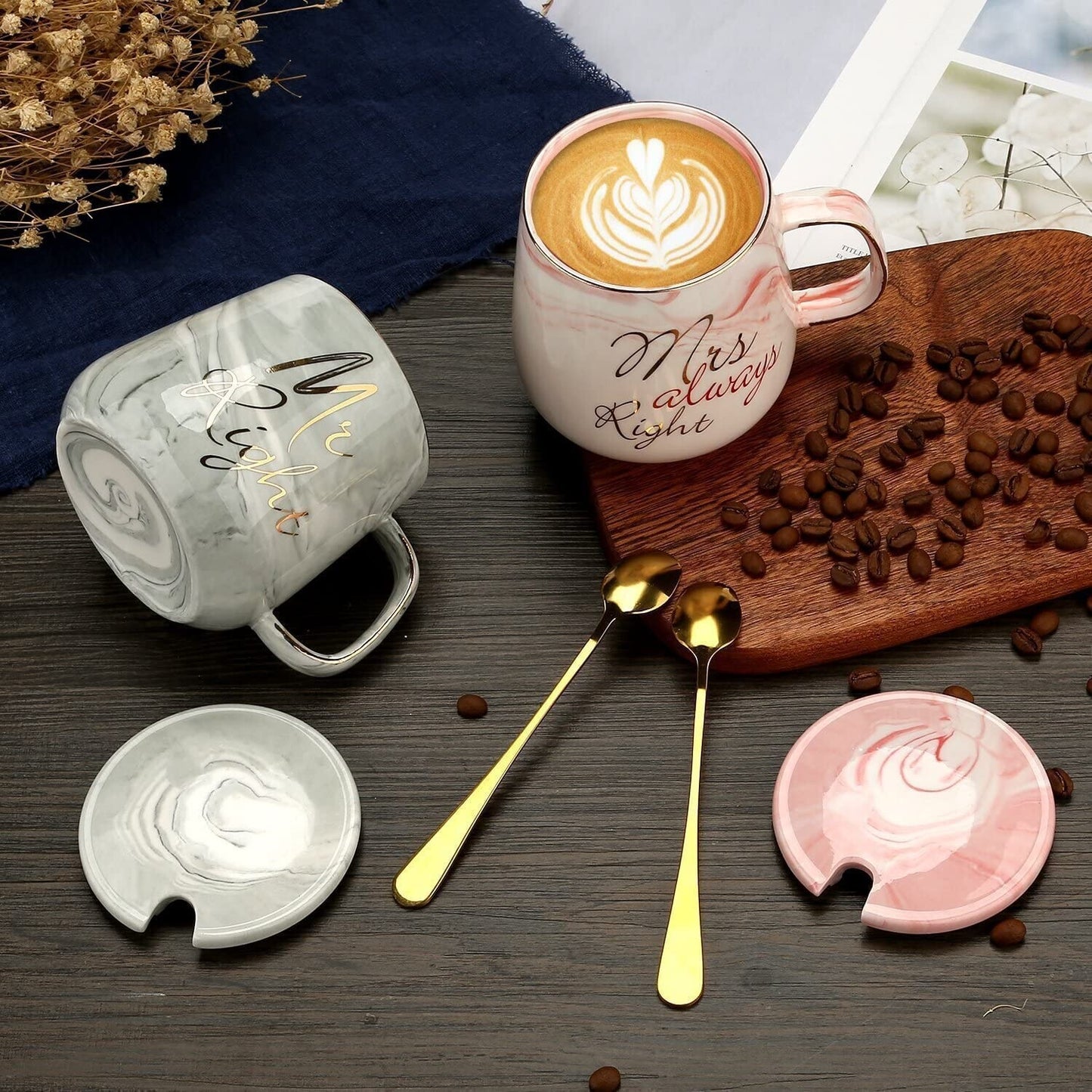 Mr Right and Mrs Always Right Couples Coffee Mugs Cups Gifts Set for Engagement