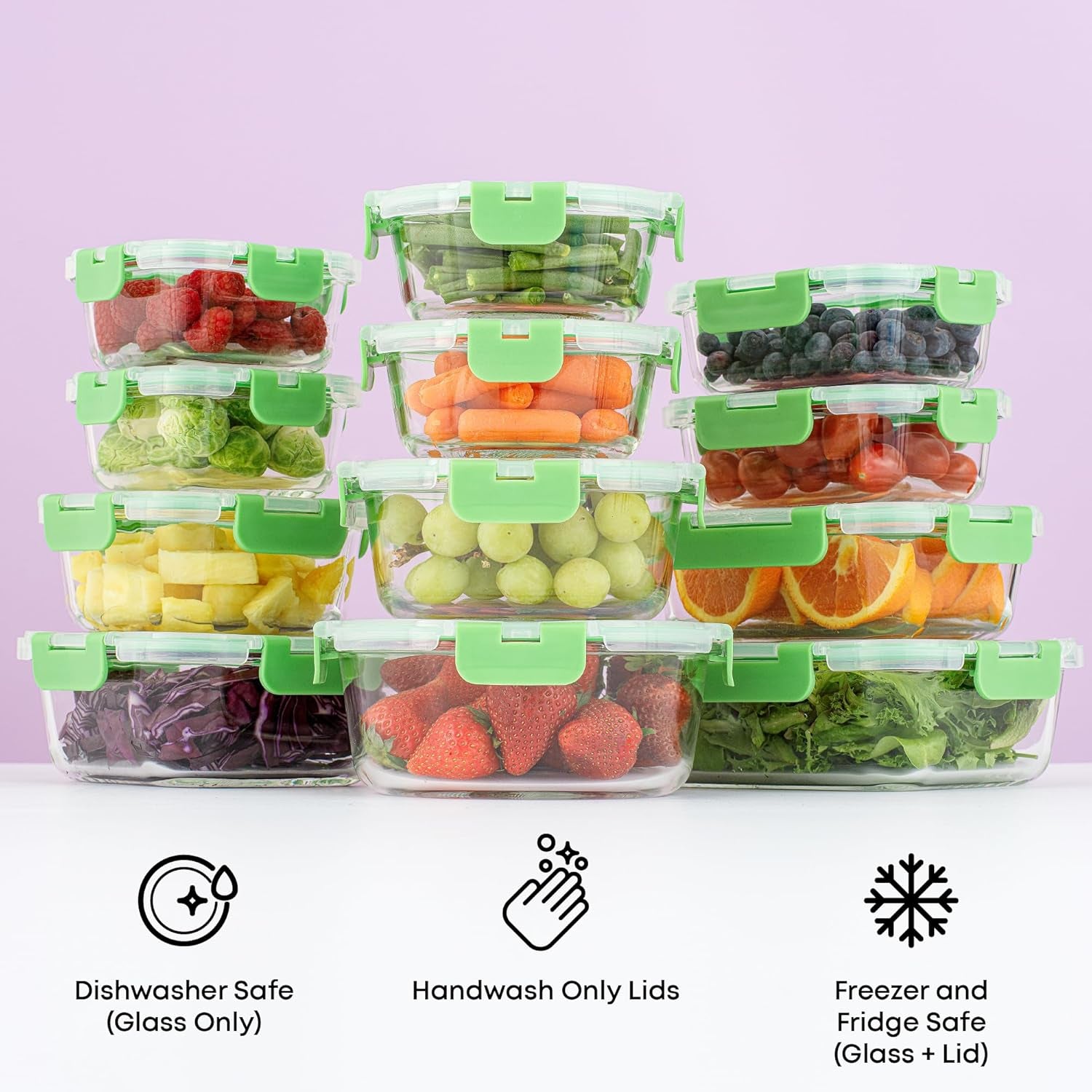 Joyful 24Pc Borosilicate Glass Storage Containers with Lids. 12 Airtight, Freezer Safe Food Storage Containers, Pantry Kitchen Storage Containers, Glass Meal Prep Container for Lunch