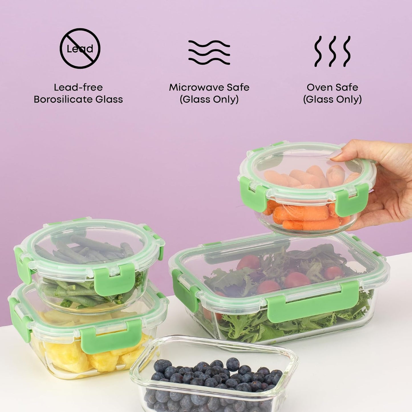 Joyful 24Pc Borosilicate Glass Storage Containers with Lids. 12 Airtight, Freezer Safe Food Storage Containers, Pantry Kitchen Storage Containers, Glass Meal Prep Container for Lunch