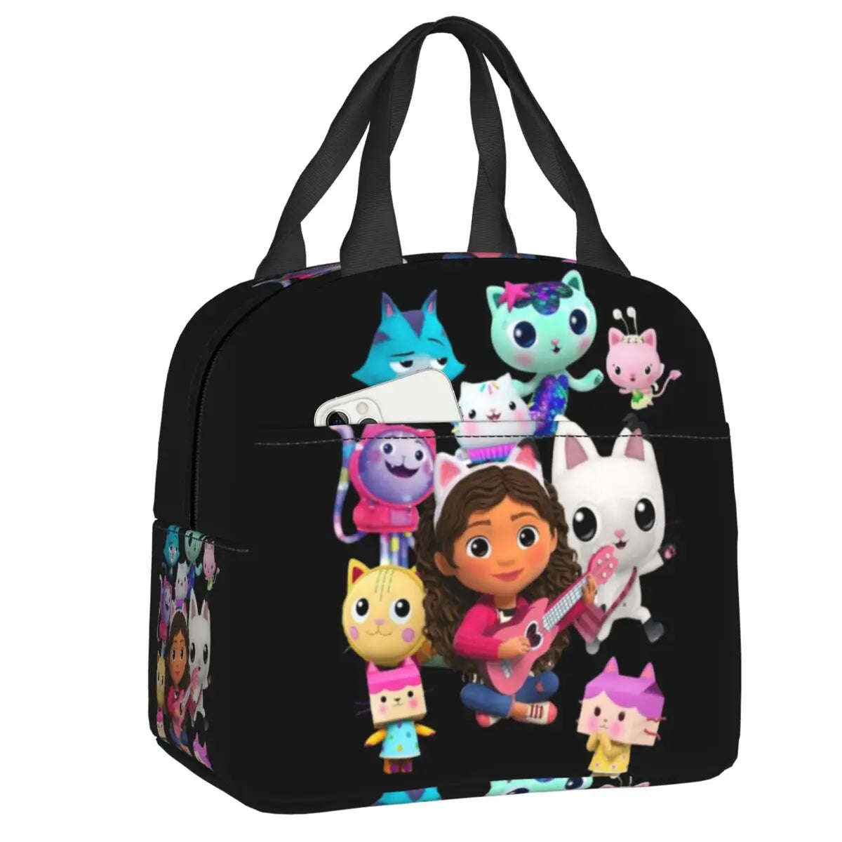 Custom Gabbys Dollhouse Portable Lunch Box Women Waterproof Cartoon Kitten Cats Thermal Cooler Food Insulated Lunch Bag