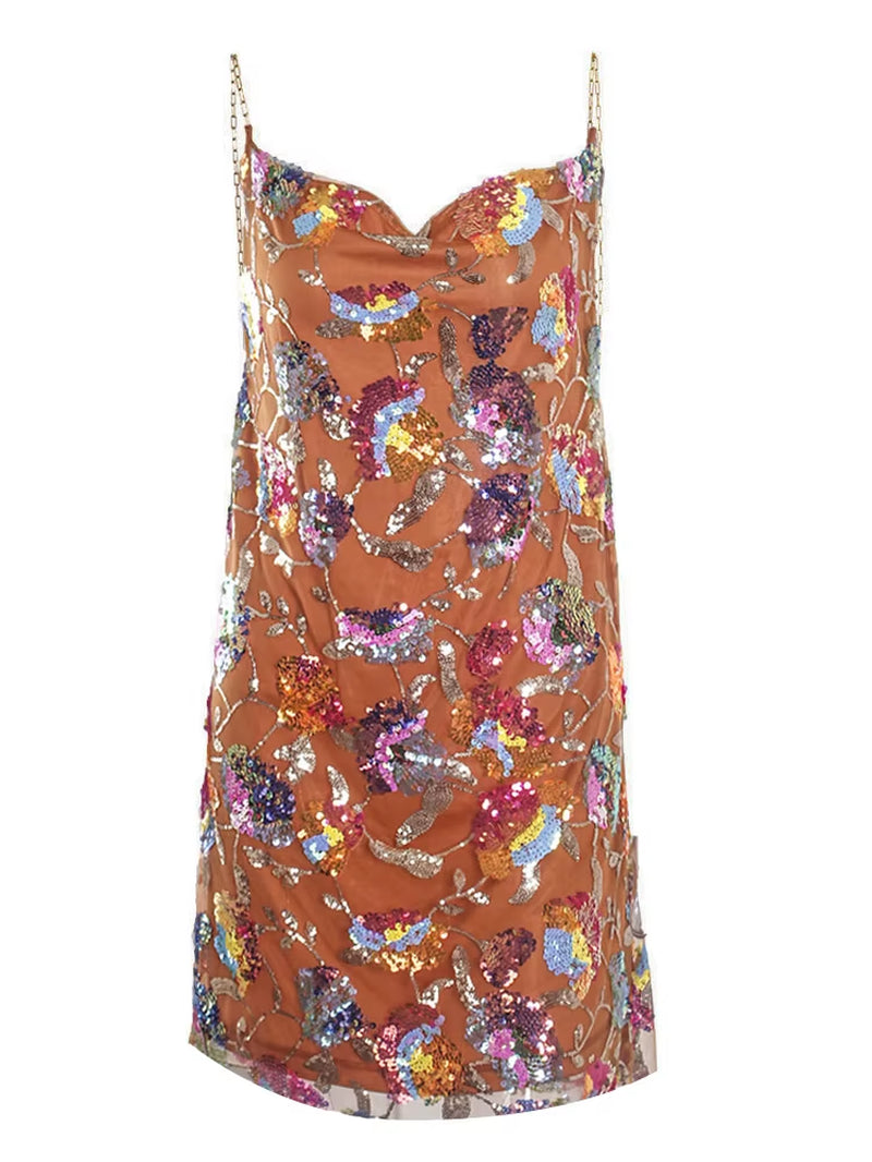 Pink Shine Sequin Backless Slip Mini Dress White Chain Straps Sexy Short Cocktail Party Night Dresses Lush Prom Summer