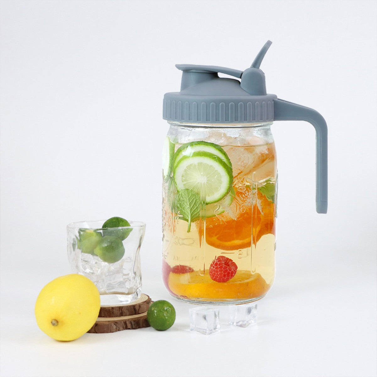 24 OZ Mason Glass Pitcher with Lid Leak Proof Pour Spout and Handle for Drinks