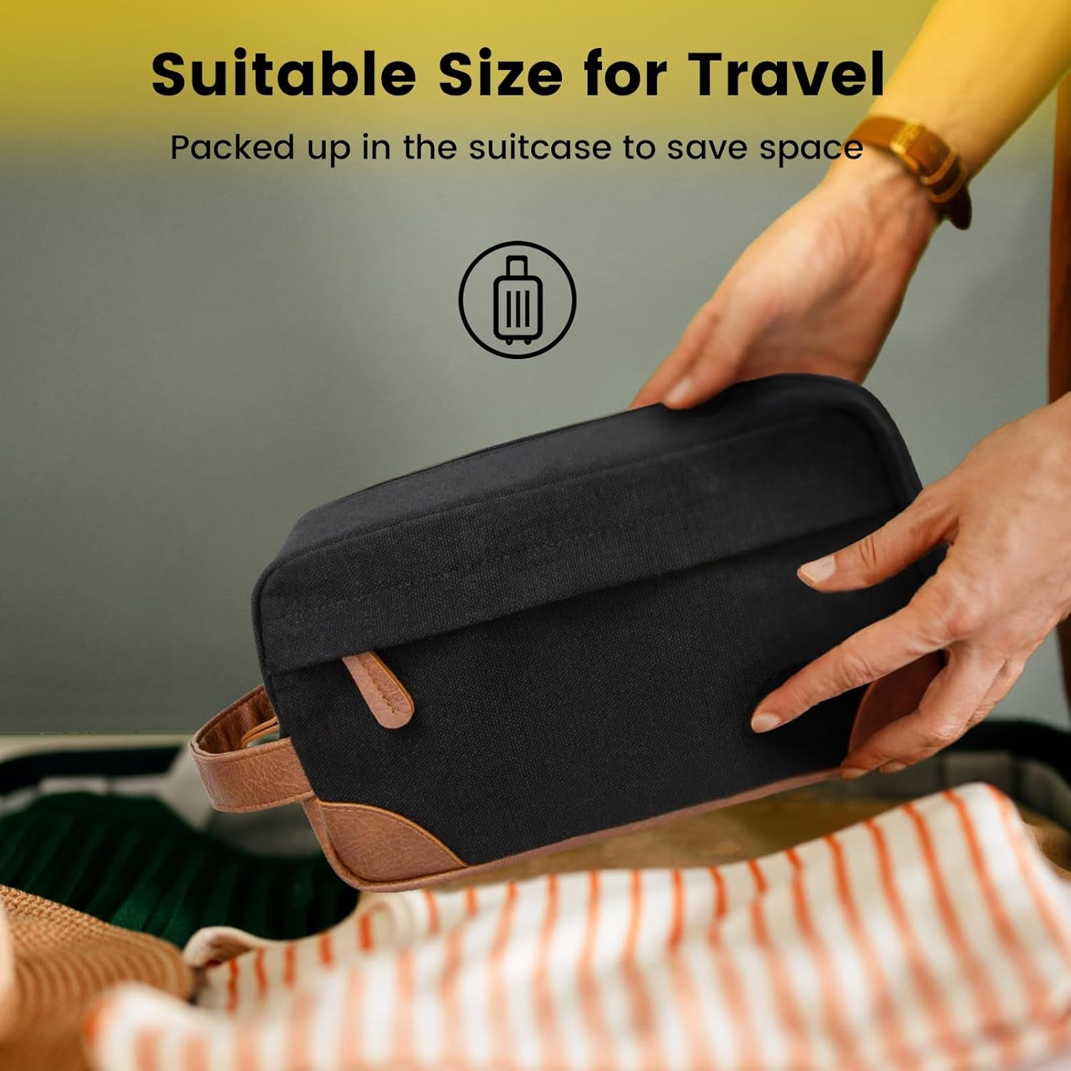 Travel Toiletry Bag - Hanging Toiletry Bag for Men Water Resistant Canvas Shaving Bag for Travel, Black, Medium