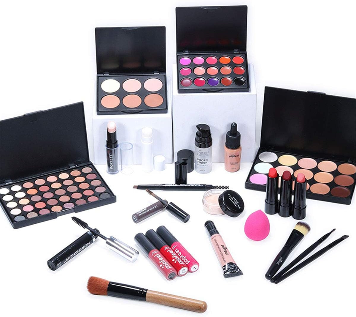 24Pcs Make-Up Cosmetic All in One Set Multi-Purpose Beauty Kit with Gift Bag - Highly Pigmented Makeup Palette Combination Lip Face Eyebrow Eye Make up Brush Items for Essential Starter #01