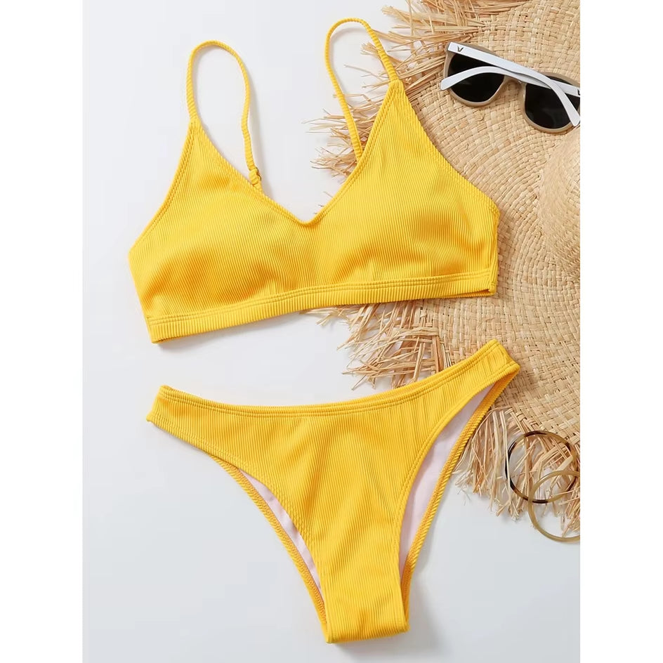 Sexy Bikini 2023 Plain Rib Swimwear Women Swimsuit Female Brazilian Bikinis Set 2 Piece Woman Bathing Suit Swim for Beach Wear