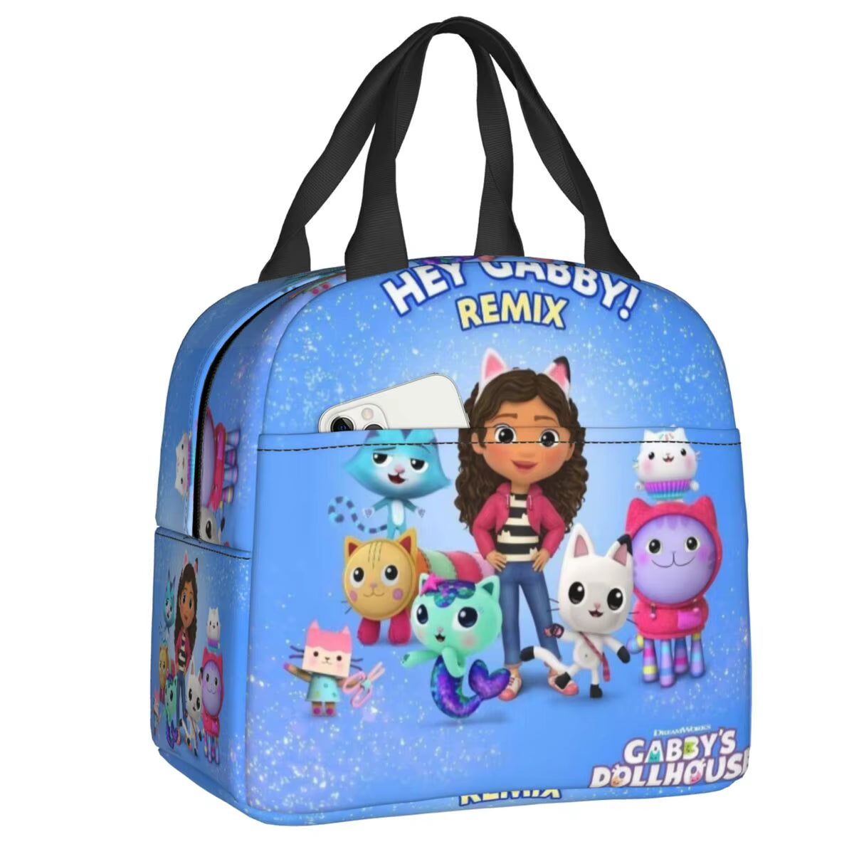 Custom Gabbys Dollhouse Portable Lunch Box Women Waterproof Cartoon Kitten Cats Thermal Cooler Food Insulated Lunch Bag