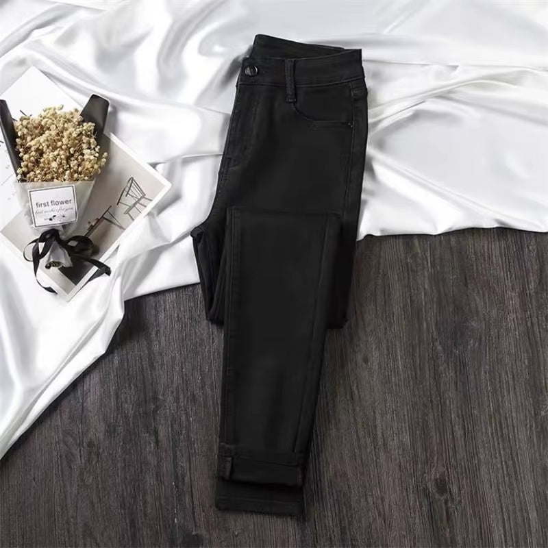 White Jeans Woman High Waist Jean Femme 2021 Spring Summer Autumn Wild Tight Elasticity Pencil Denim Pants Mom Jeans Mujer 364