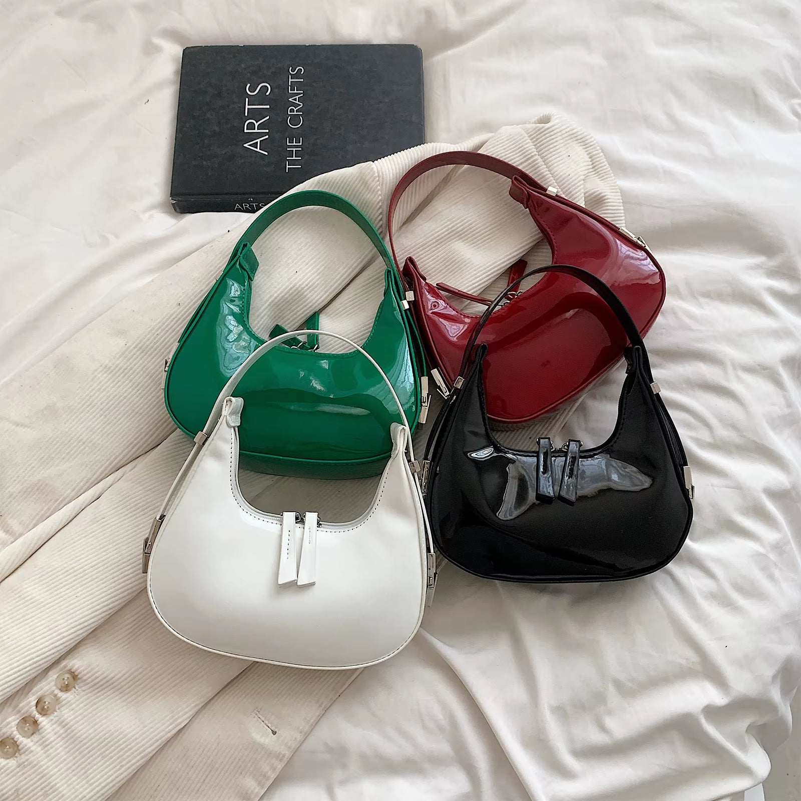 Half Moon Bag Vintage PU Leather Small Shoulder Bag for Women Girls Hobo Handbag Luxury Retro Red Ladies Armpit Purses Totes