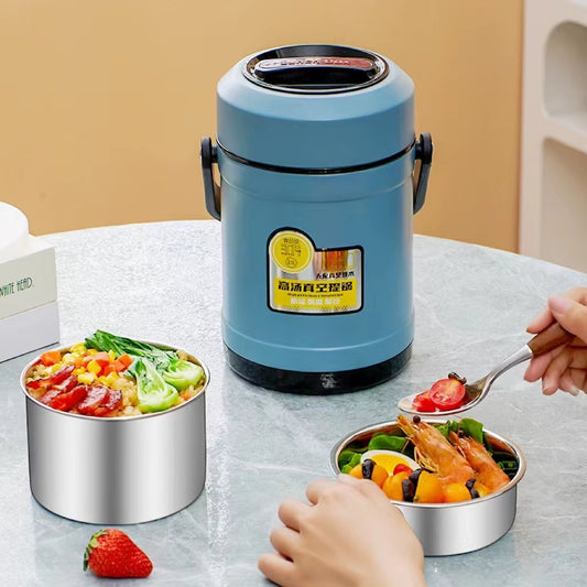 Stainless Steel Vacuum Thermal Lunch Box Large Capacity Multiple Layers Insulated Barrel Bento Box Carrying Pot
